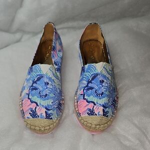 Lilly Pulitzer Pink Blue Floral Espadrilles